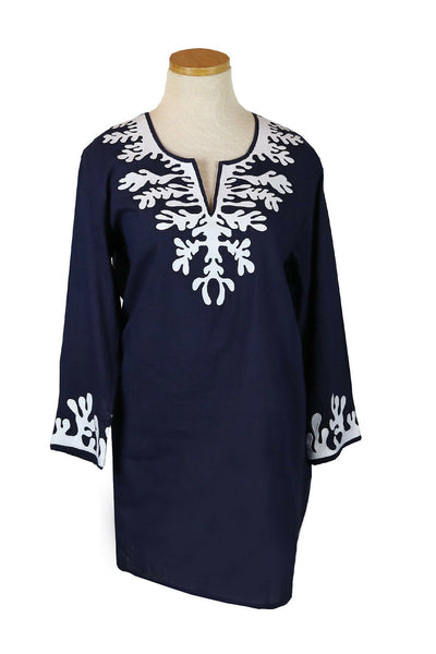 Navy Coral Emb Tunic